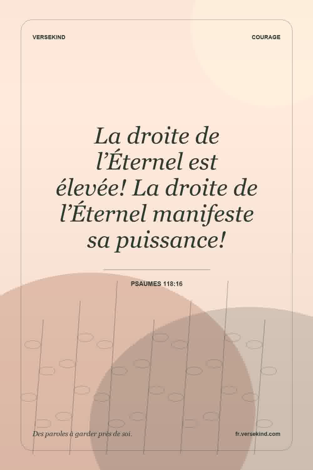 La droite de l’Éternel est élevée! La droite de l’Éternel manifeste sa puissance! — Psaumes 118:16