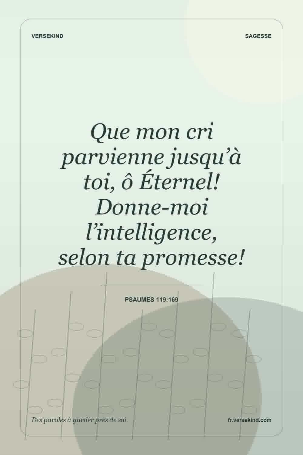 Que mon cri parvienne jusqu’à toi, ô Éternel! Donne-moi l’intelligence, selon ta promesse! — Psaumes 119:169