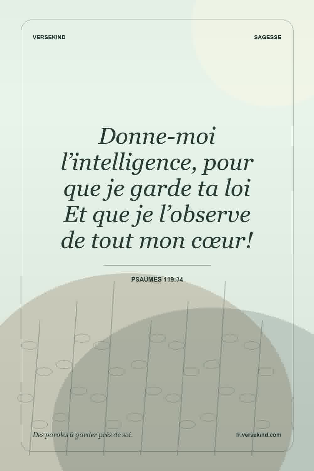 Donne-moi l’intelligence, pour que je garde ta loi Et que je l’observe de tout mon cœur! — Psaumes 119:34