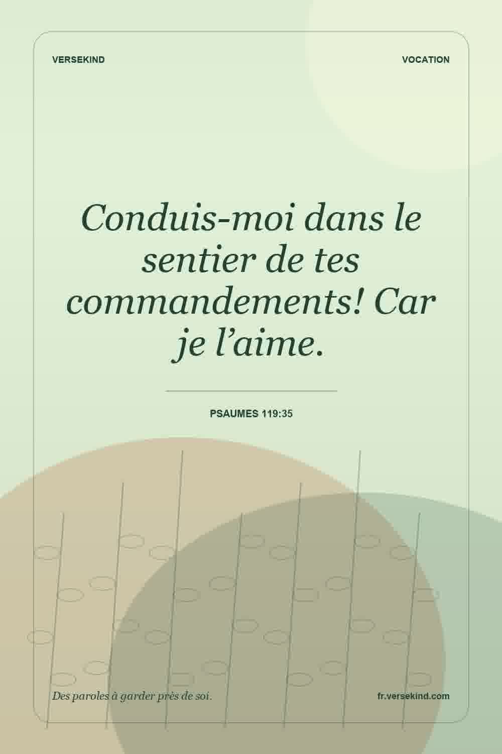 Conduis-moi dans le sentier de tes commandements! Car je l’aime. — Psaumes 119:35