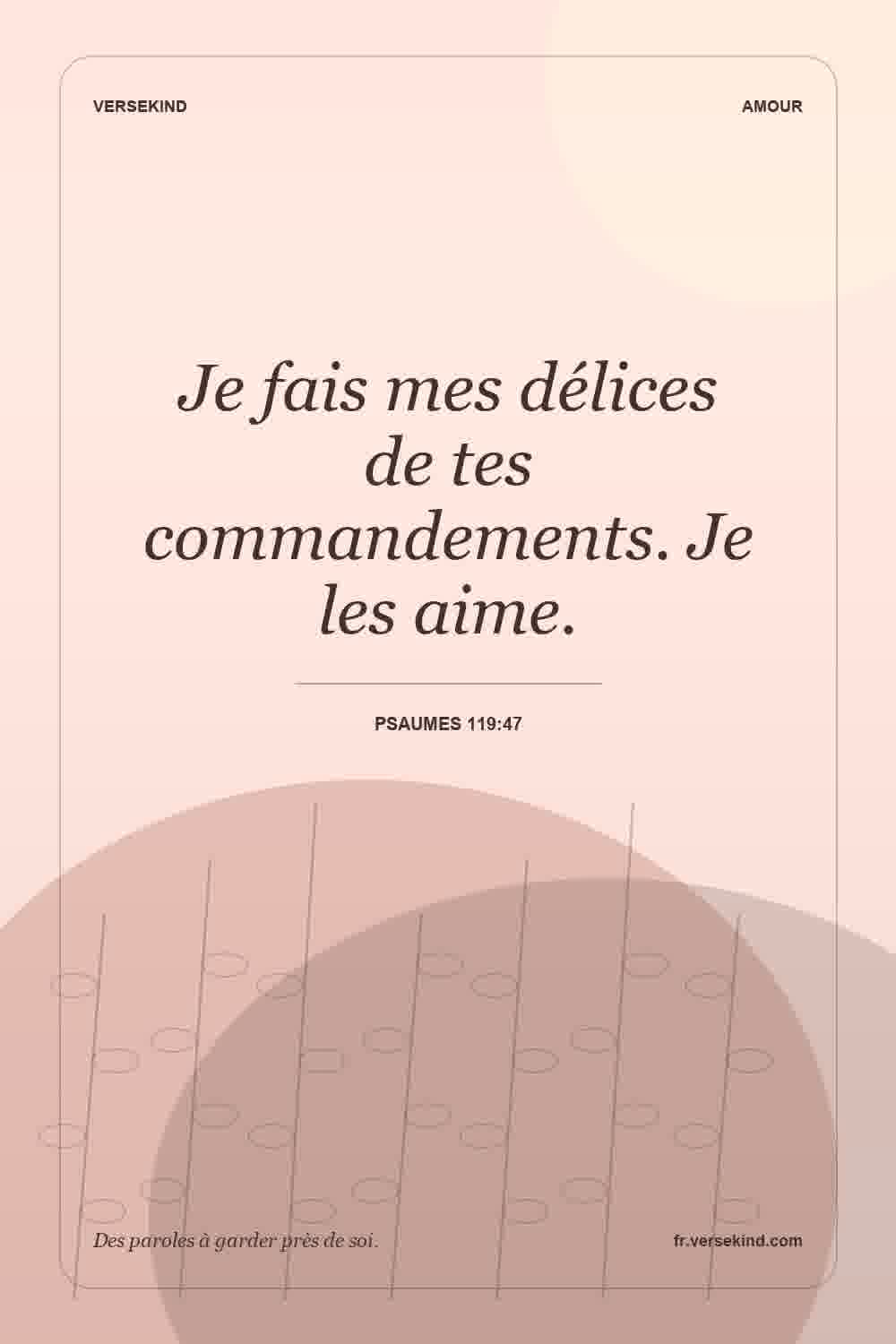 Je fais mes délices de tes commandements. Je les aime. — Psaumes 119:47