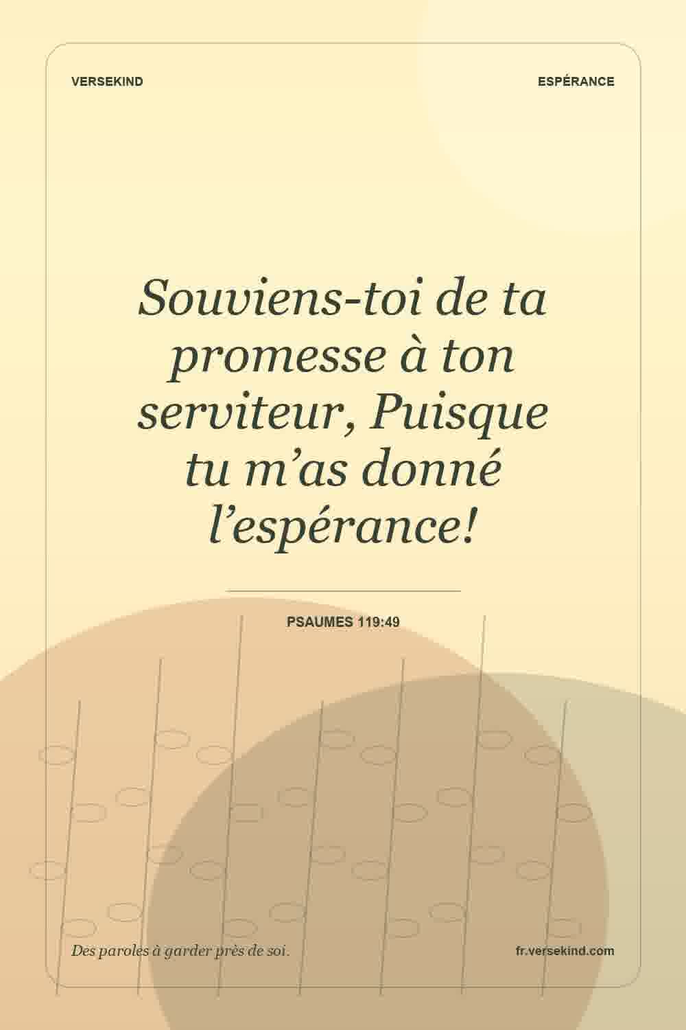 Souviens-toi de ta promesse à ton serviteur, Puisque tu m’as donné l’espérance! — Psaumes 119:49