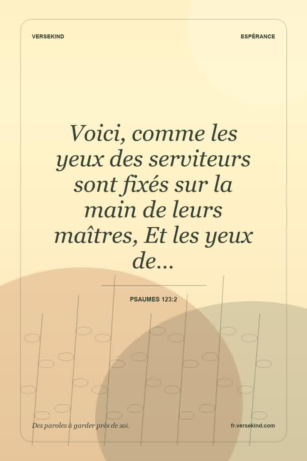 Voici, comme les yeux des serviteurs sont fixés sur la main de leurs maîtres, Et les yeux de… — Psaumes 123:2