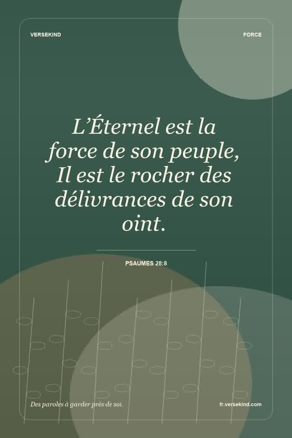 L’Éternel est la force de son peuple, Il est le rocher des délivrances de son oint. — Psaumes 28:8