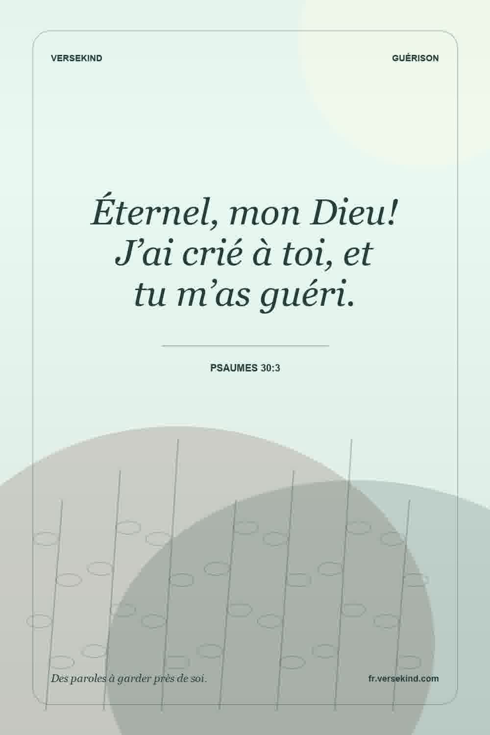 Éternel, mon Dieu! J’ai crié à toi, et tu m’as guéri. — Psaumes 30:3