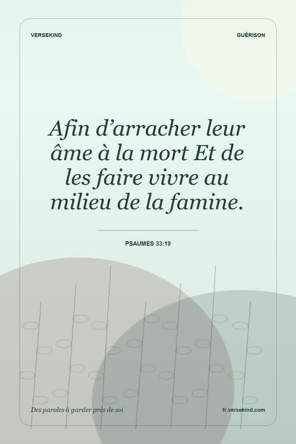 Afin d’arracher leur âme à la mort Et de les faire vivre au milieu de la famine. — Psaumes 33:19