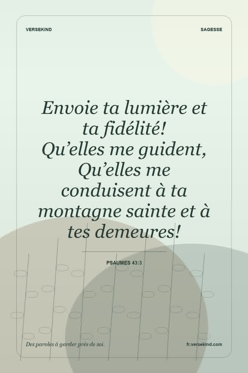 Envoie ta lumière et ta fidélité! Qu’elles me guident, Qu’elles me conduisent à ta montagne sainte et à tes demeures! — Psaumes 43:3