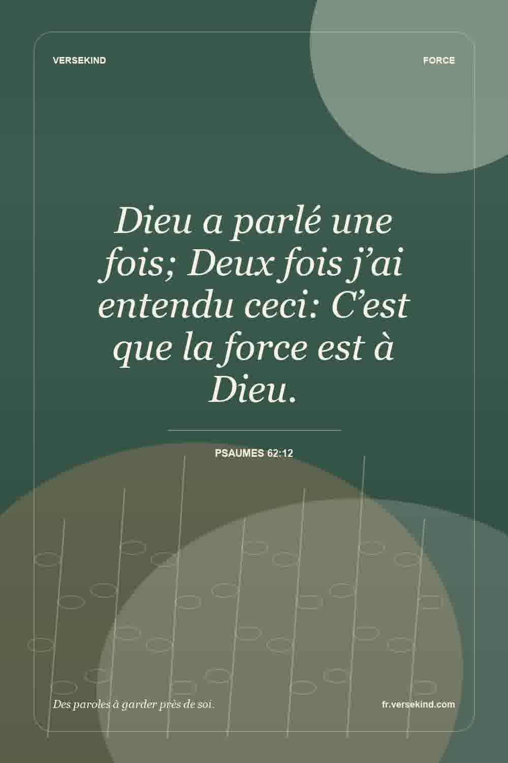 Dieu a parlé une fois; Deux fois j’ai entendu ceci: C’est que la force est à Dieu. — Psaumes 62:12