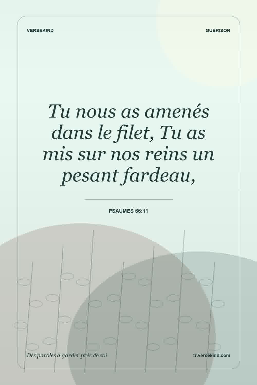 Tu nous as amenés dans le filet, Tu as mis sur nos reins un pesant fardeau, — Psaumes 66:11