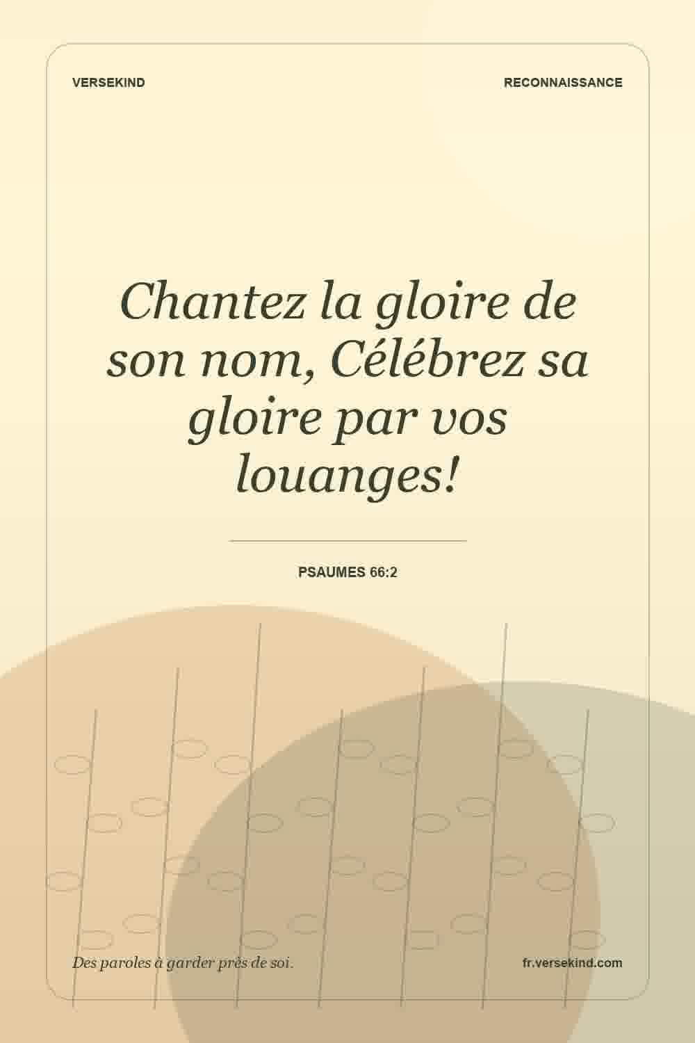 Chantez la gloire de son nom, Célébrez sa gloire par vos louanges! — Psaumes 66:2