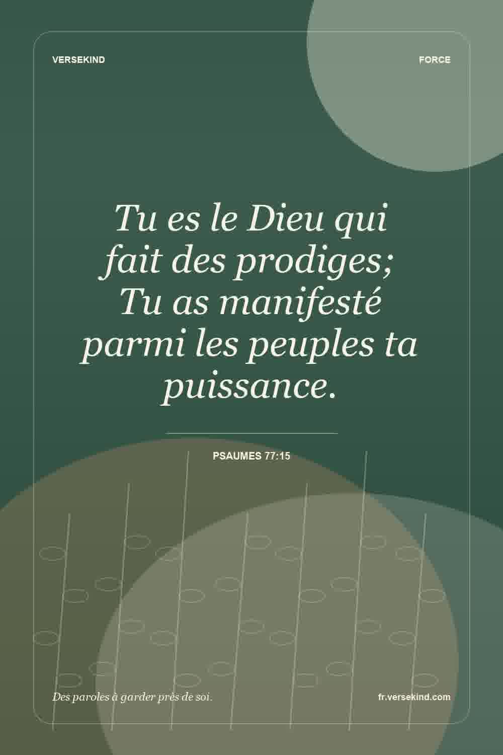 Tu es le Dieu qui fait des prodiges; Tu as manifesté parmi les peuples ta puissance. — Psaumes 77:15