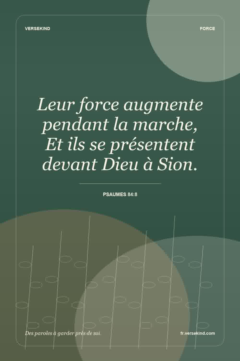 Leur force augmente pendant la marche, Et ils se présentent devant Dieu à Sion. — Psaumes 84:8