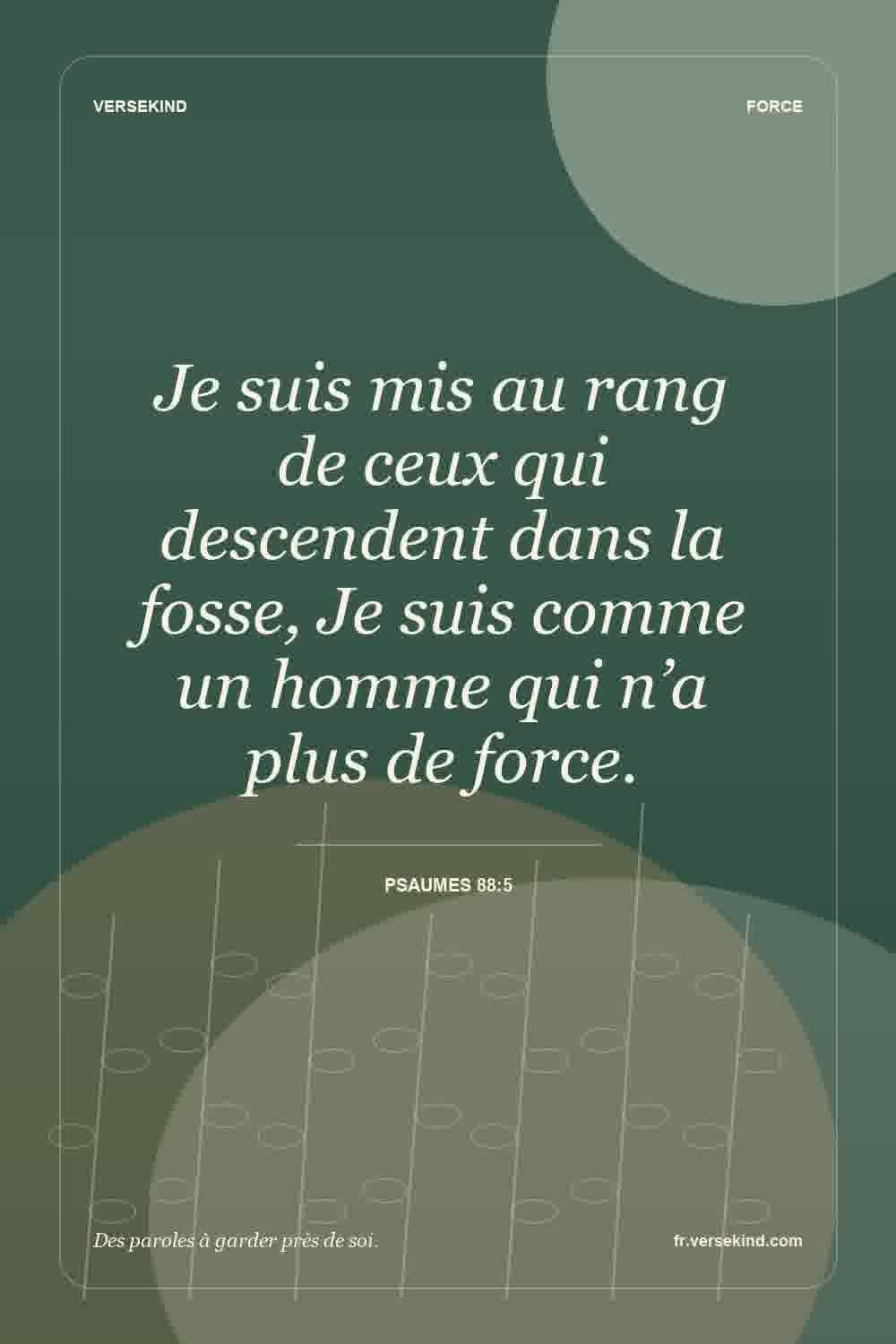 Je suis mis au rang de ceux qui descendent dans la fosse, Je suis comme un homme qui n’a plus de force. — Psaumes 88:5