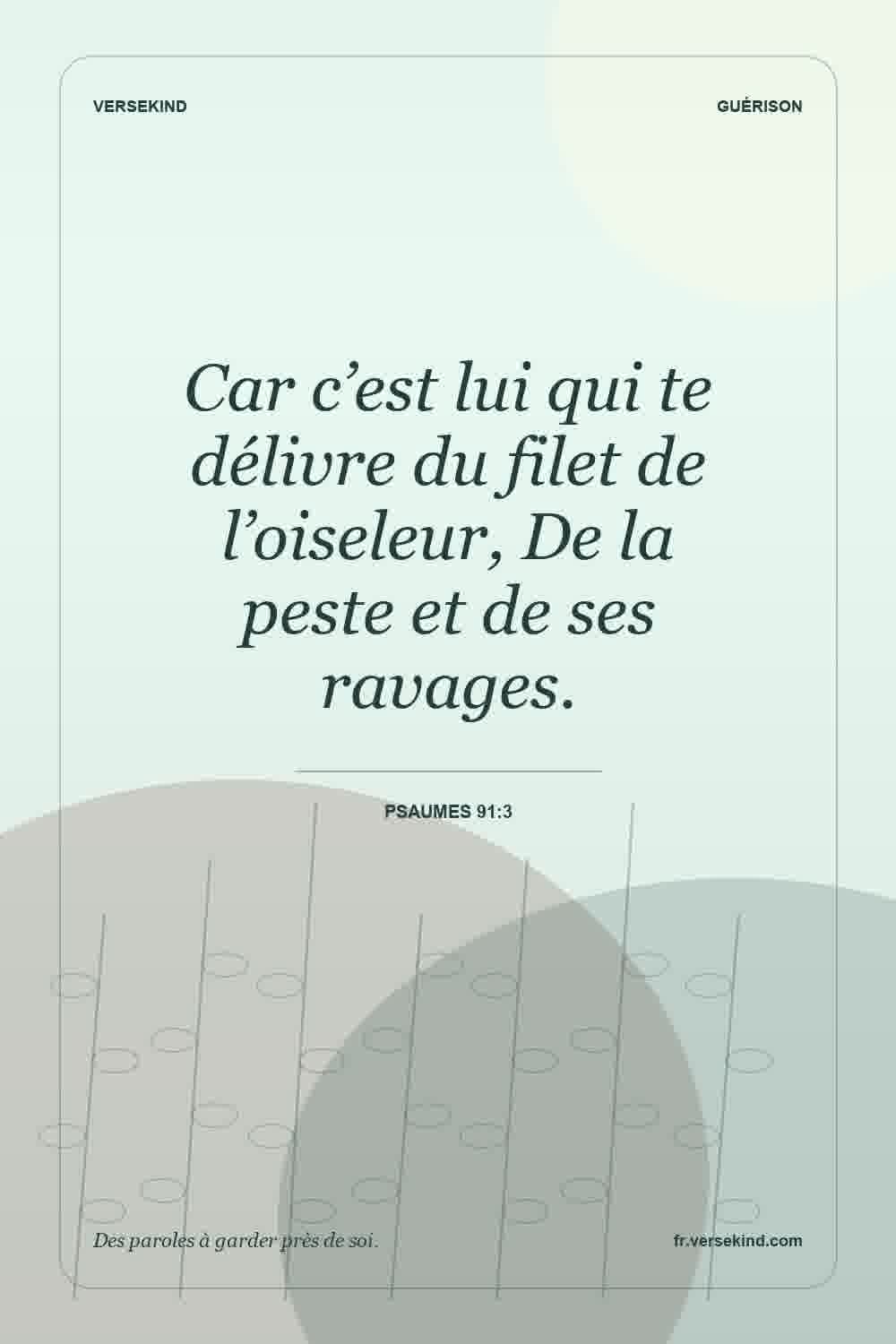 Car c’est lui qui te délivre du filet de l’oiseleur, De la peste et de ses ravages. — Psaumes 91:3