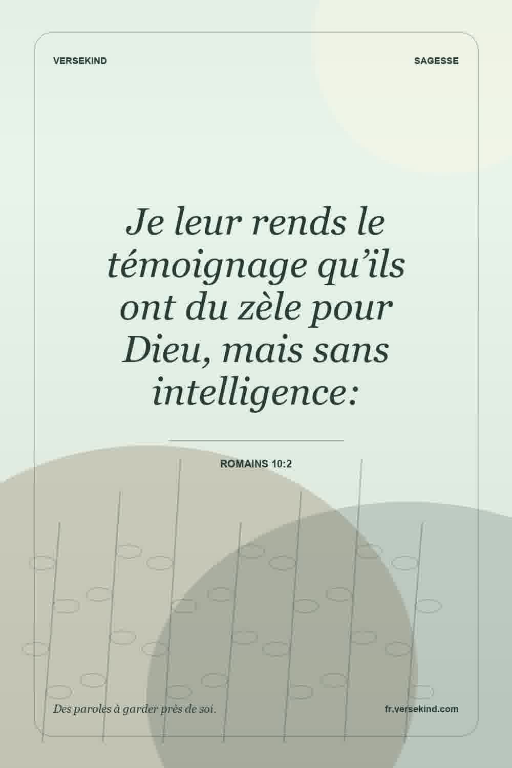 Je leur rends le témoignage qu’ils ont du zèle pour Dieu, mais sans intelligence: — Romains 10:2