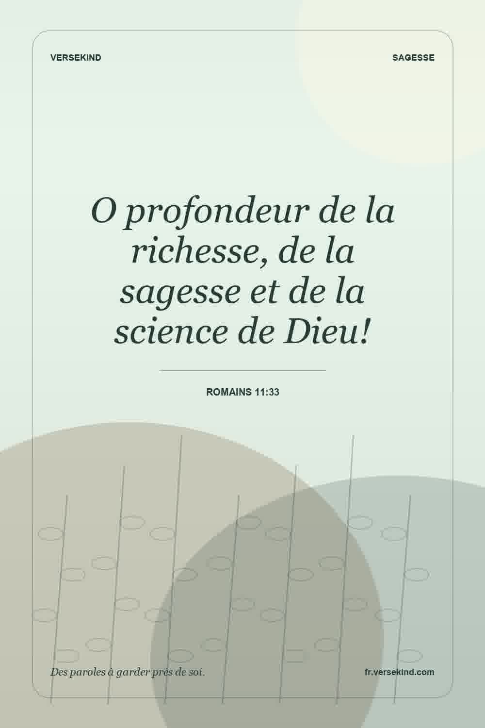 O profondeur de la richesse, de la sagesse et de la science de Dieu! — Romains 11:33