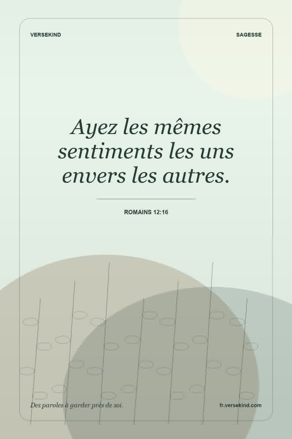 Ayez les mêmes sentiments les uns envers les autres. — Romains 12:16