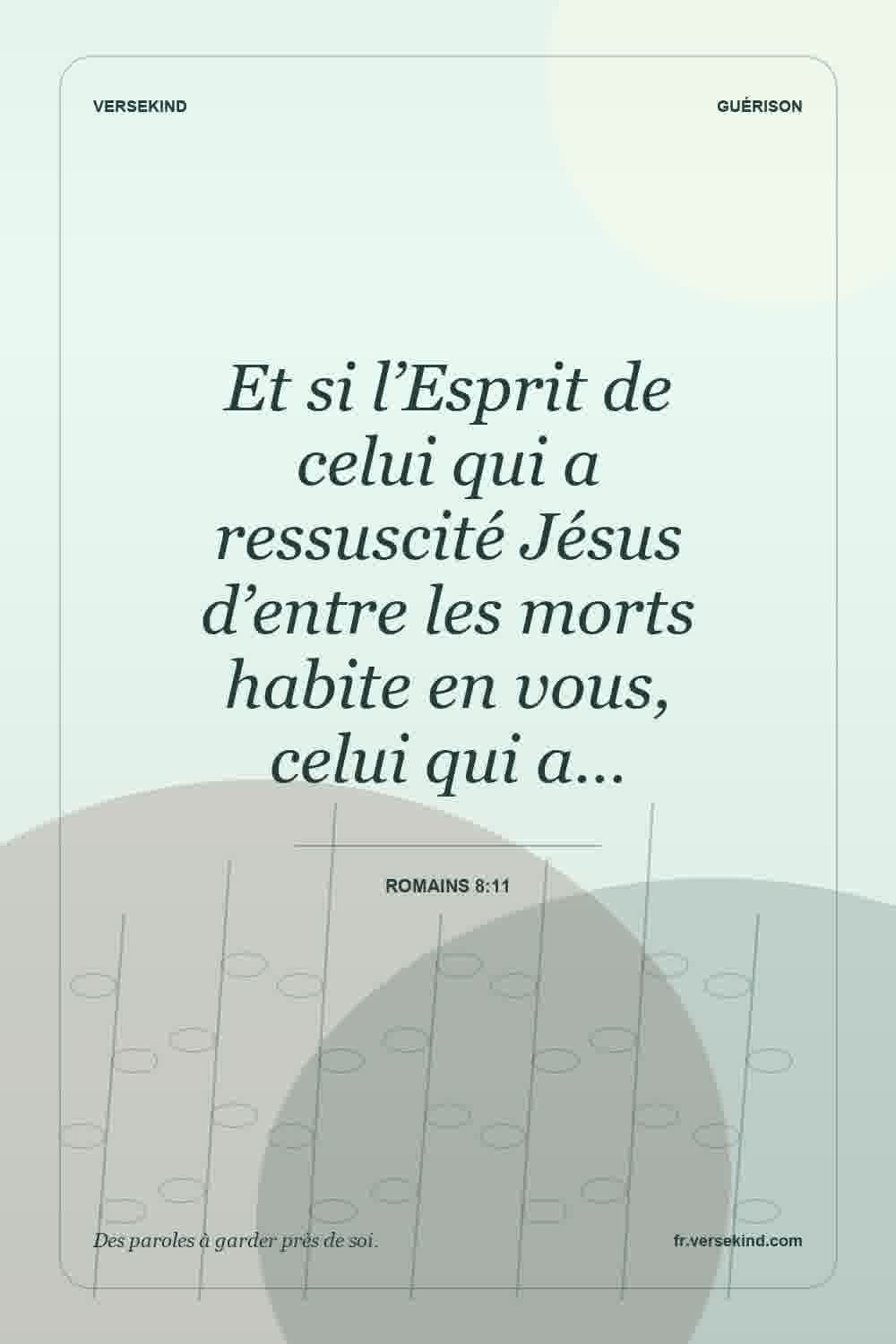 Et si l’Esprit de celui qui a ressuscité Jésus d’entre les morts habite en vous, celui qui a… — Romains 8:11