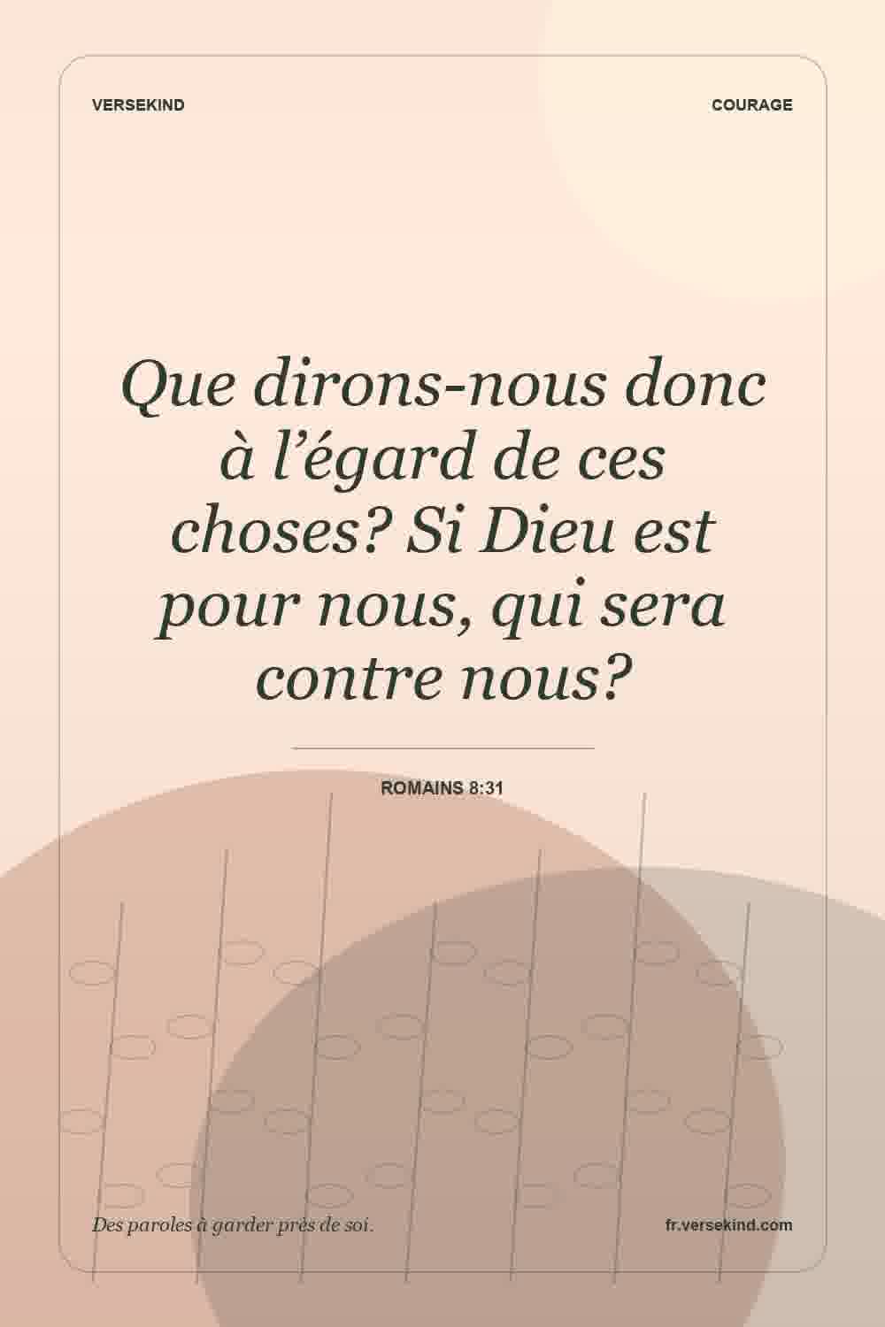 Que dirons-nous donc à l’égard de ces choses? Si Dieu est pour nous, qui sera contre nous? — Romains 8:31