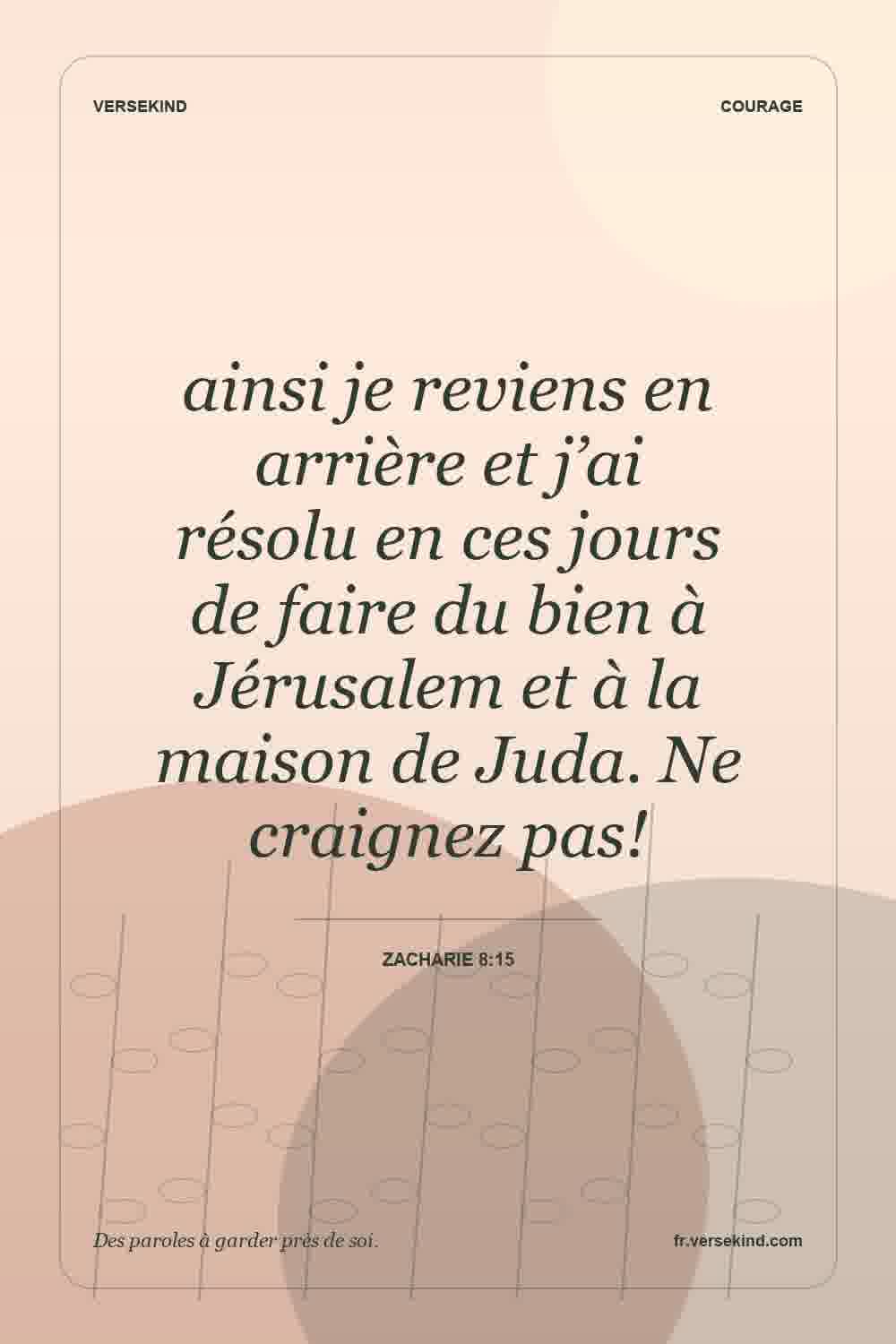 ainsi je reviens en arrière et j’ai résolu en ces jours de faire du bien à Jérusalem et à la maison de Juda. Ne craignez pas! — Zacharie 8:15